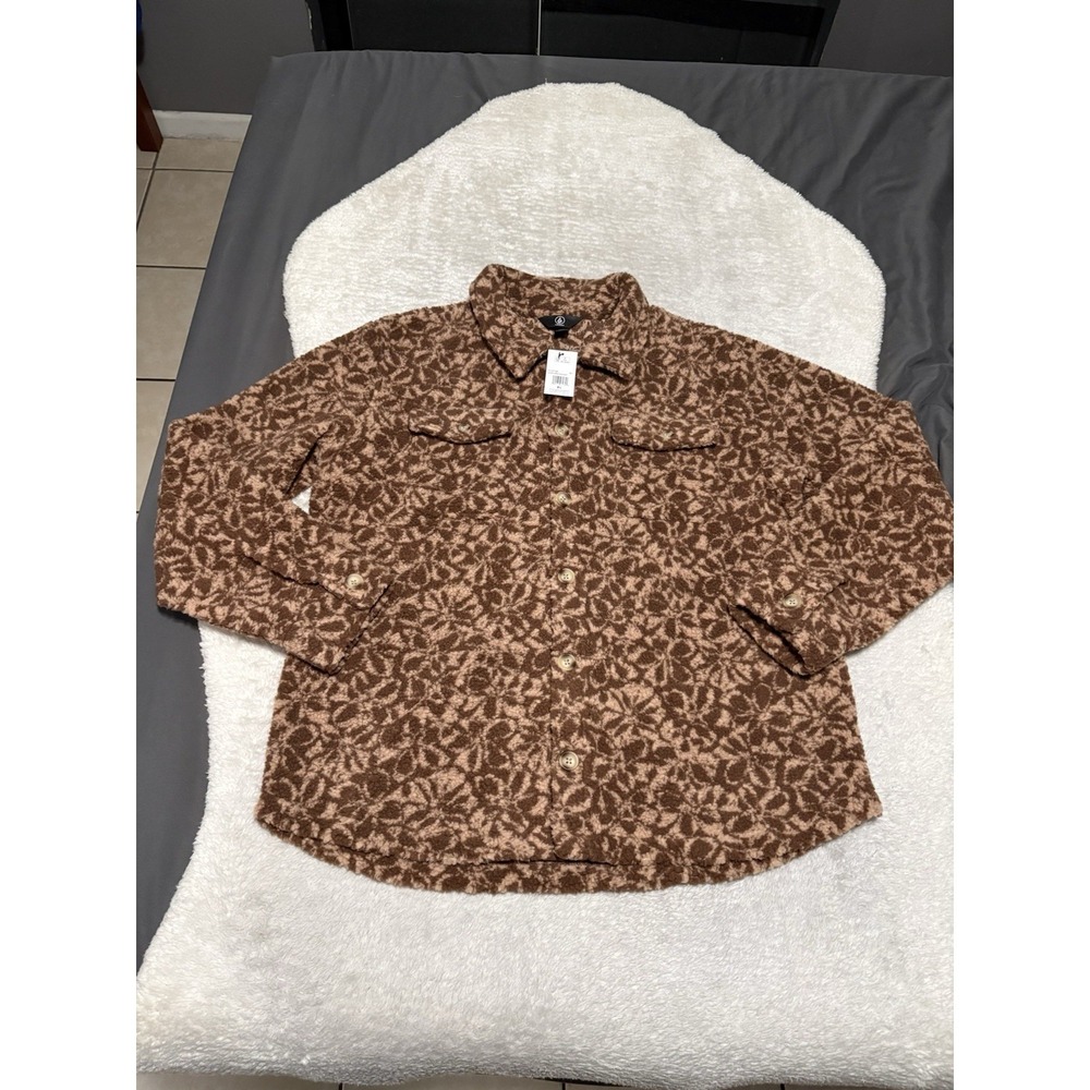 New Volcom‎ Women's XL Sherpa Shacket Floral Brown Button Down NWT